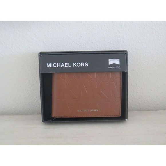 Michael Kors Andy Slim Billfold Bi Fold Luggage Embossed Leather Men Card Wallet - Picture 6 of 8